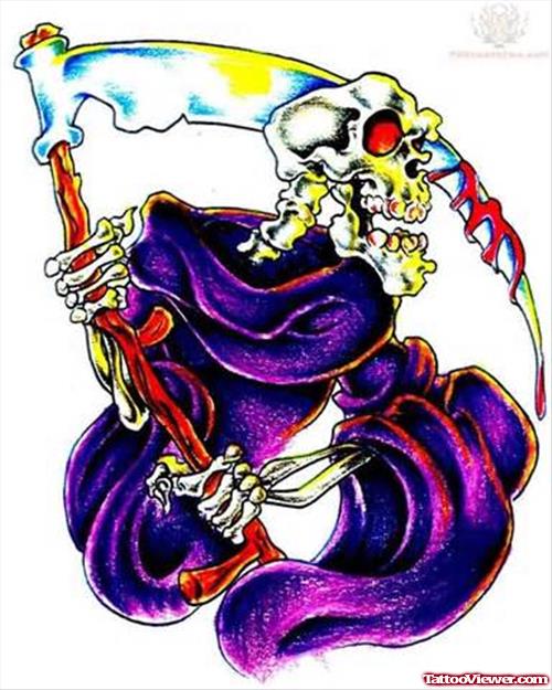 Colored Grim Reaper Alien Tattoo Design