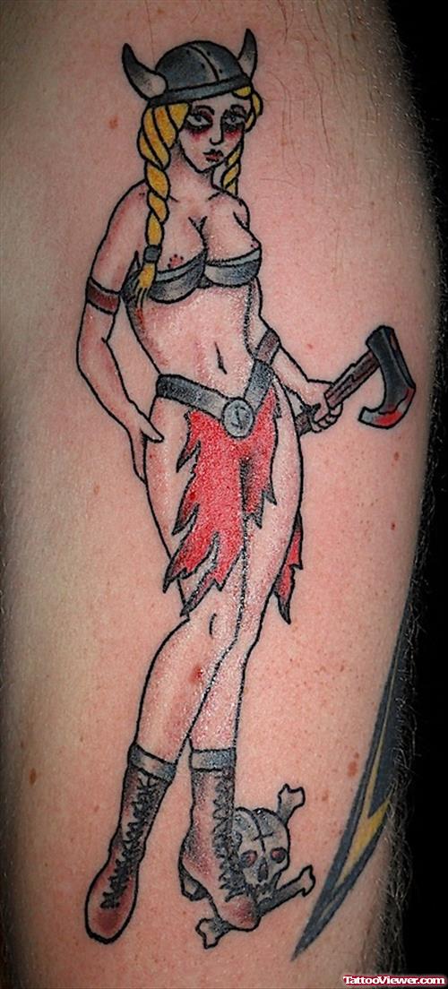 Alien Girl With Axe Tattoo
