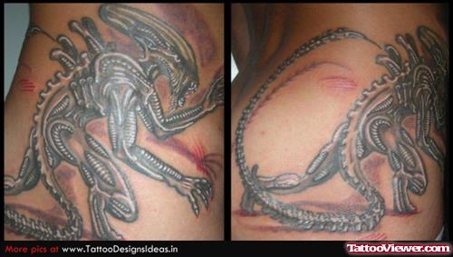 Alien Skeleton Tattoo On Side Rib