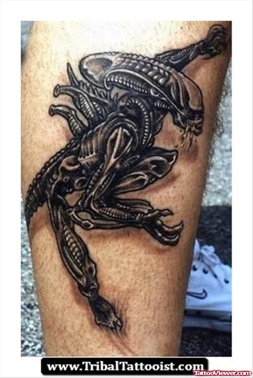 Black Ink Alien Tattoo For Men
