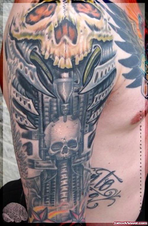 Biomechanical Alien Tattoos On Right Sleeve