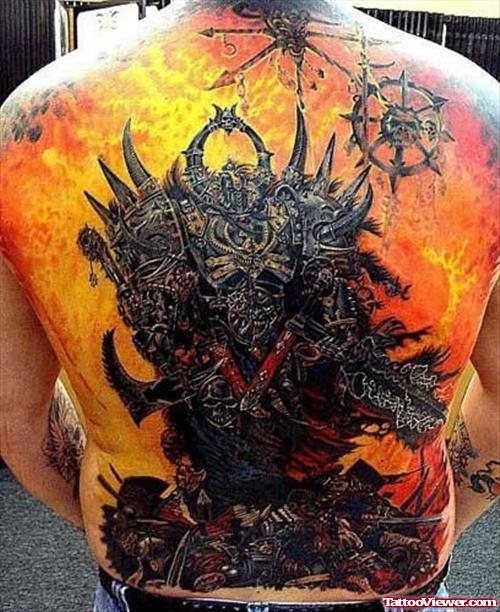 Scary Alien Tattoo On Man Back Body