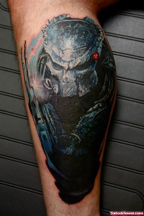 Dark Ink Predator Tattoo On Leg