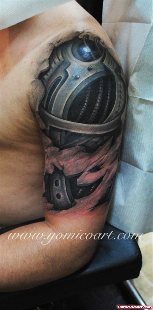 Left Shoulder Dark Ink Alien Tattoo