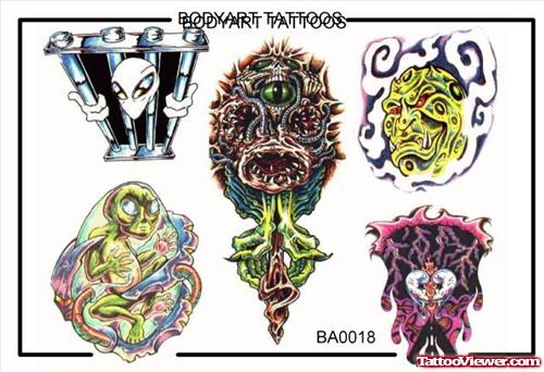 Colored Alien Tattoos Designs