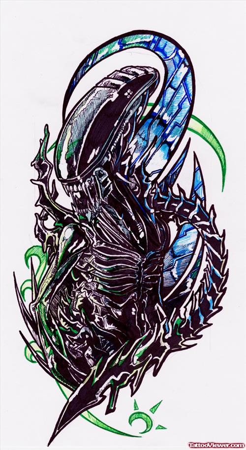 Color Ink Alien Tattoo Design