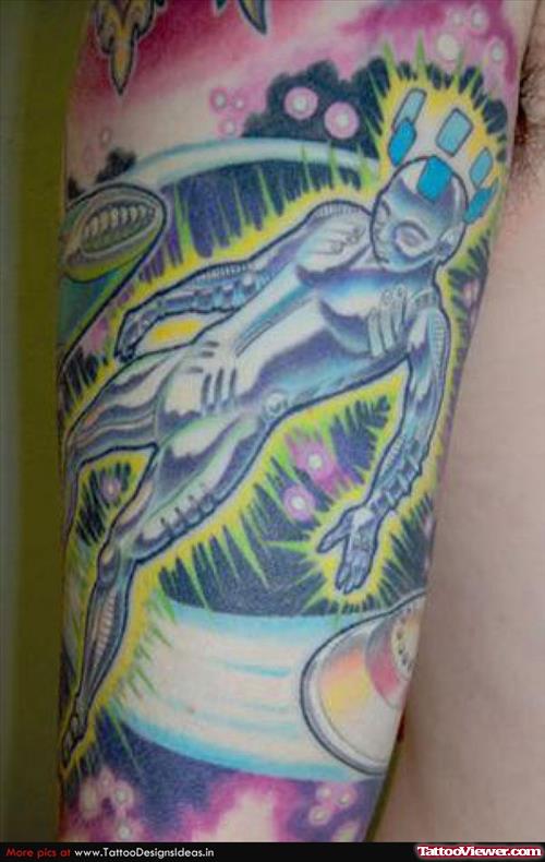 Colored Ink Alien Man Tattoo