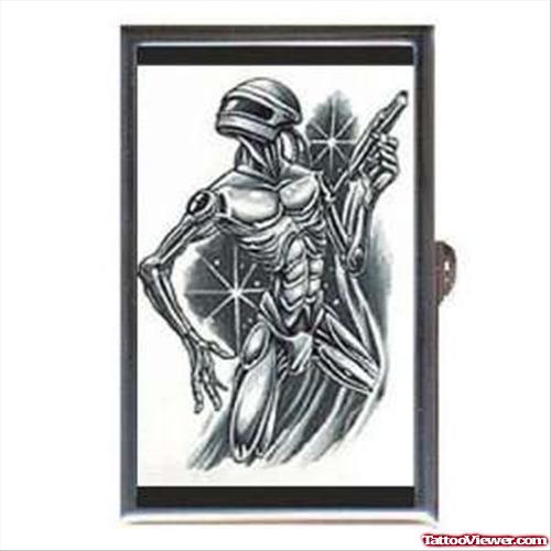 Awesome Grey Ink Alien Tattoo Design