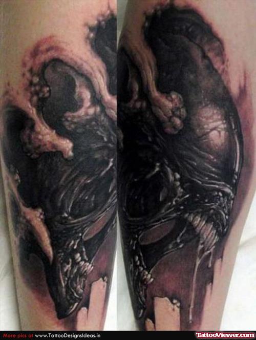 Beautiful Black Ink Alien Tattoo For Men