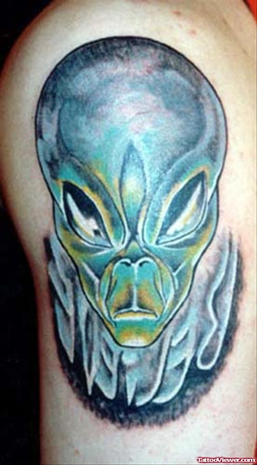 Angry Alien Tattoo On Shoulder