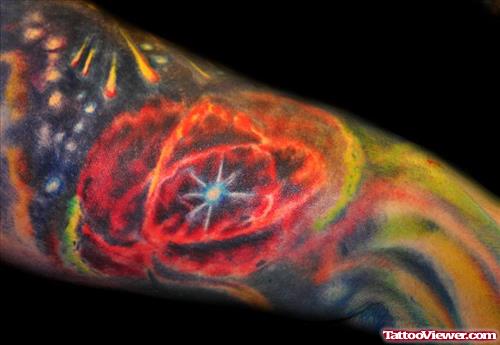 Alien Space Tattoo On Bicep