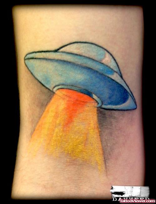 Colored Ink Alien Spcacehip Tattoo