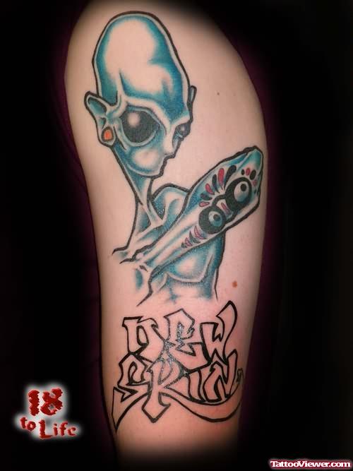 Alien Scary Tattoo On Leg