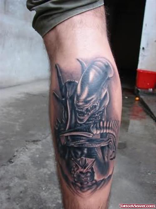 Alien Ghost Tattoo On Leg