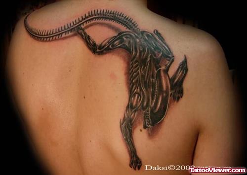 Black Alien Tattoo On Back