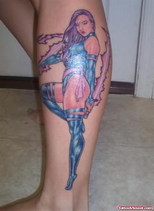 ALien Girl Tattoo On Leg