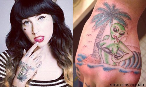 Alien Girl Swiming Tattoo On Hand