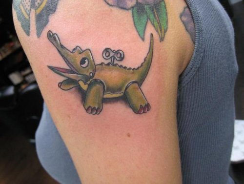 Little Alligator Tattoo On Left Shoulder