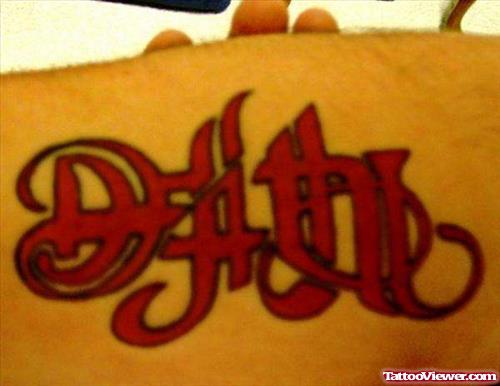 Red Ink Death Ambigram Tattoo