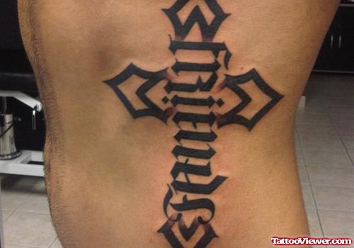 Friends And Family Ambigram Cross Tattoo