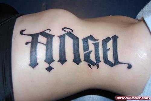 Angel Devil Ambigram Tattoo On Side Rib
