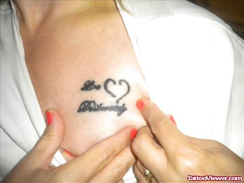 Ambigram And Heart Tattoo On Chest