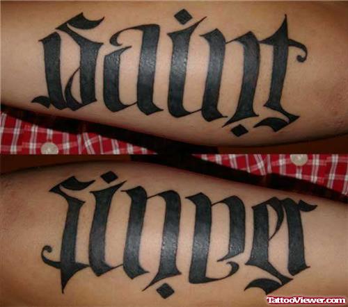 Saint Sinner Ambigram Tattoo
