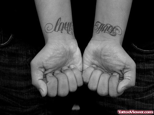 Love Pain Faith Hope Ambigram Tattoos On Wrists