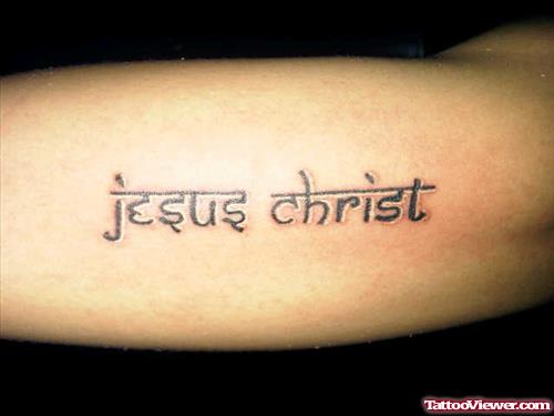 Jesus Christ Ambigram Tattoo On Muscles