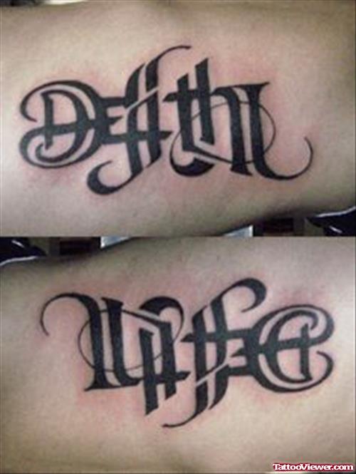 Death Life Ambigram Tattoos For Men