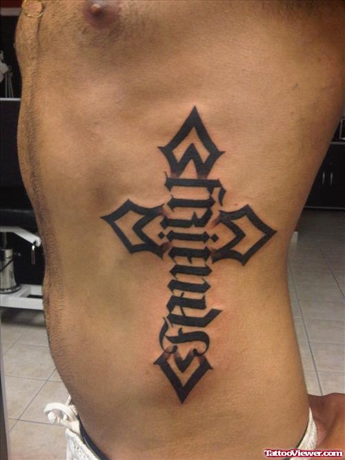 Ambigram Cross Tattoo On Side Rib