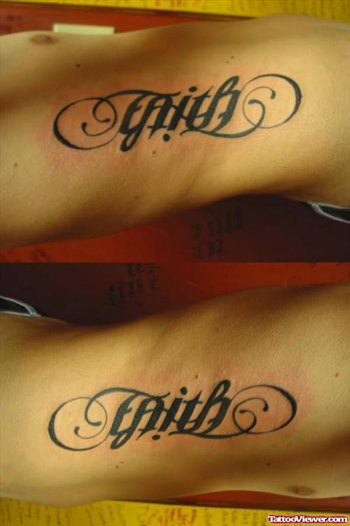 Faith Ambigram Tattoo On Side Rib