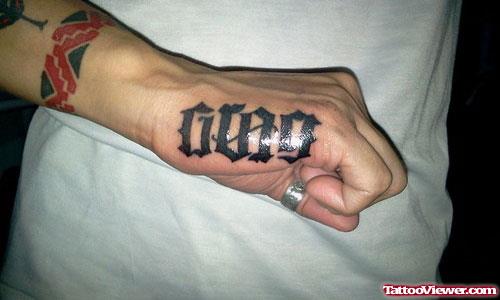 Ambigram Tattoo On Right Hand