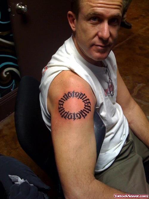 Ambigram Circle Tattoo On Right SHoulder