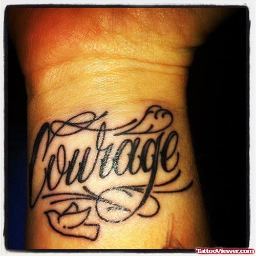 Corage Ambigram Tattoo On Wrist