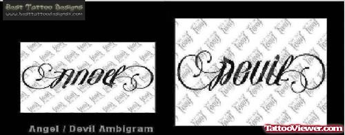 Angel Devil Ambigram Tattoo Design
