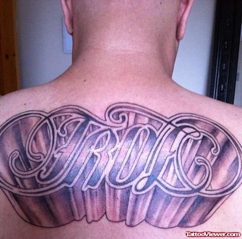 True Ambigram Tattoo On Upperback