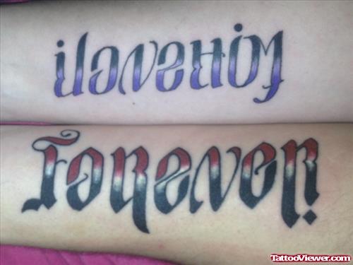 Forever Ambigram Colored Ink Tattoo