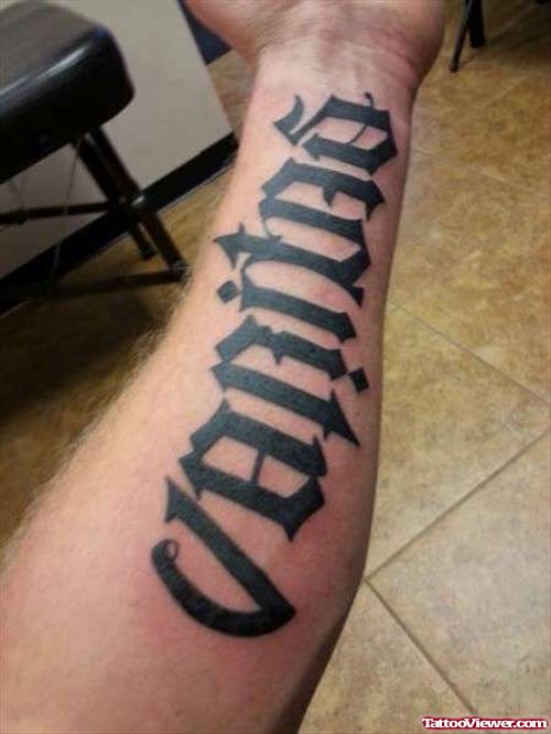 Veritas Aequitas Ambigram Tattoo On Left Arm