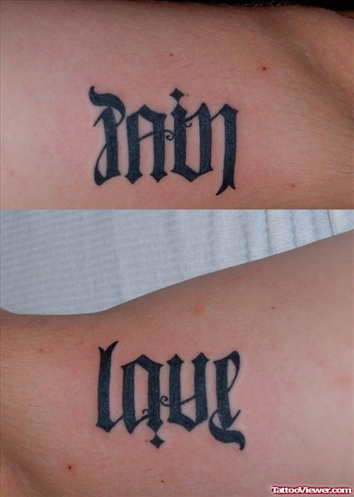 Pain Love Ambigram Tattoo