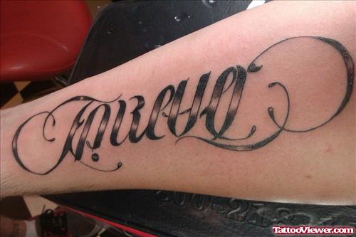 Forever Family Ambigram Tattoo On Arm