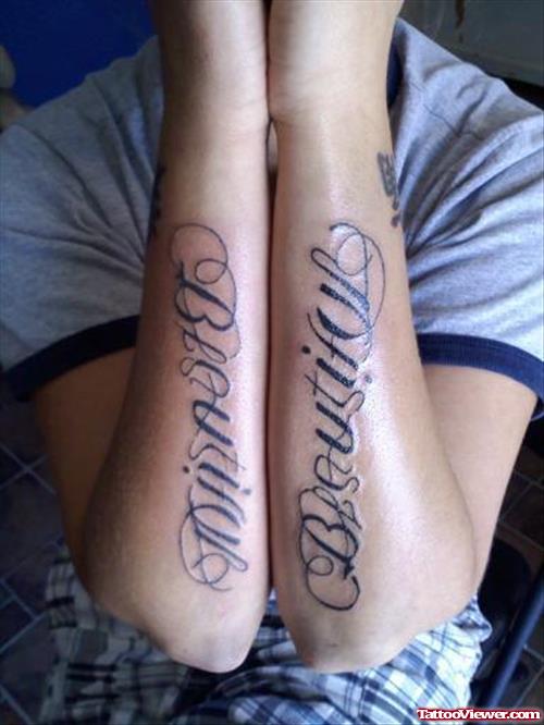 Beautiful Ambigram Tattoos On Both Forearms