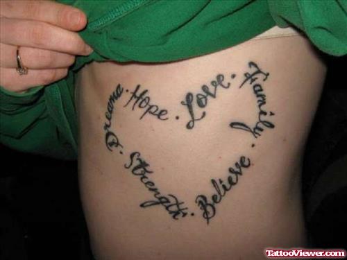 Ambigram Lettering Heart Tattoo On Side Rib