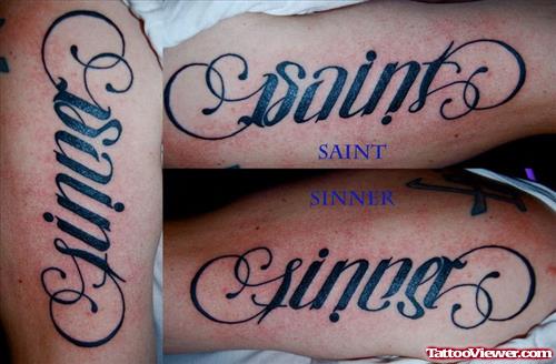 Saint Sinner Ambigram Tattoos