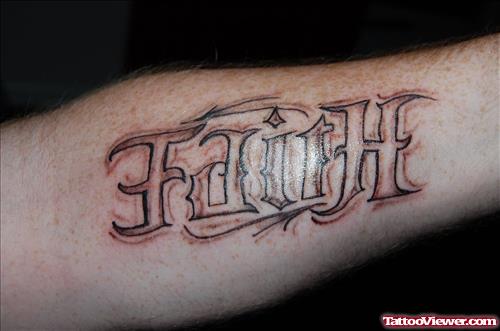 Grey Ink Faith Hop Tattoo On Arm