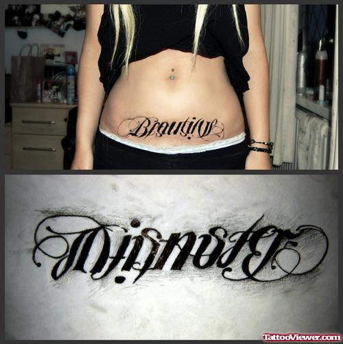 Beautiful Ambigram Tattoo On Belly