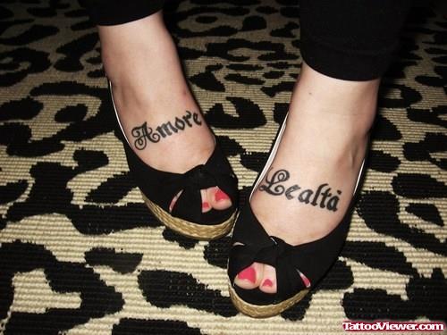 Amore Ambigram Tattoos On Feet