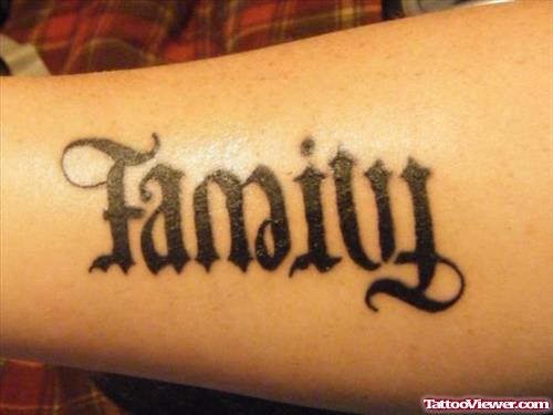 Black Ink Family Ambigram Tattoo