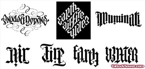 Simple Air Fire Earth Water Ambigram Tattoos Designs