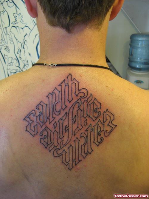 Outline Earth Airfire Ambigram Tattoo On Upperback